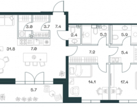 3-комнатная квартира, 116.3 м2 , 4 этаж, Орджоникидзе, 10 - фото 1