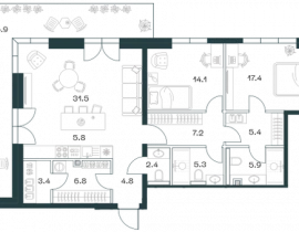 3-комнатная квартира, 125.9 м2 , 5 этаж, Орджоникидзе, 10 - фото 1