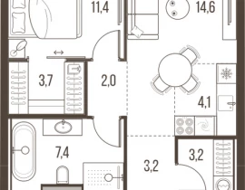 2-комнатная квартира, 49.6 м2 , 5 этаж, Летниковская, 11 - фото 1