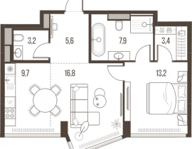 2-комнатная квартира, 59.8 м2 , 11 этаж, Летниковская, 11 - фото 1
