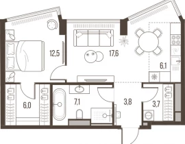 2-комнатная квартира, 56.8 м2 , 13 этаж, Летниковская, 11 - фото 1