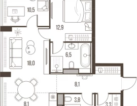 3-комнатная квартира, 71.3 м2 , 15 этаж, Летниковская, 11 - фото 1