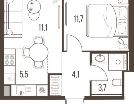 2-комнатная квартира, 36.1 м2 , 15 этаж, Летниковская, 11 - фото 1