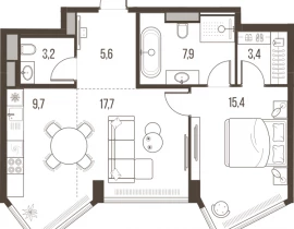 2-комнатная квартира, 62.9 м2 , 16 этаж, Летниковская, 11 - фото 1