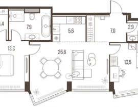 3-комнатная квартира, 81.2 м2 , 18 этаж, Летниковская, 11 - фото 1