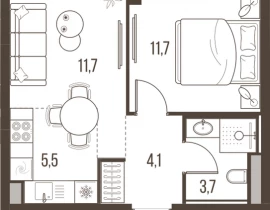 2-комнатная квартира, 36.7 м2 , 19 этаж, Летниковская, 11 - фото 1