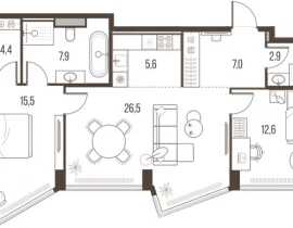 3-комнатная квартира, 82.4 м2 , 19 этаж, Летниковская, 11 - фото 1