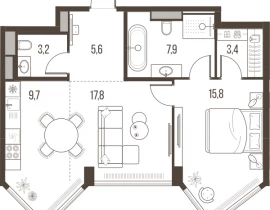 2-комнатная квартира, 63.4 м2 , 20 этаж, Летниковская, 11 - фото 1