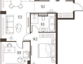 3-комнатная квартира, 69.7 м2 , 21 этаж, Летниковская, 11 - фото 1
