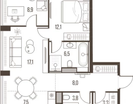 3-комнатная квартира, 67.3 м2 , 21 этаж, Летниковская, 11 - фото 1