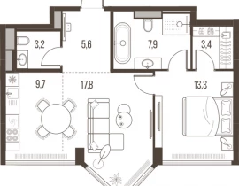 2-комнатная квартира, 60.9 м2 , 23 этаж, Летниковская, 11 - фото 1