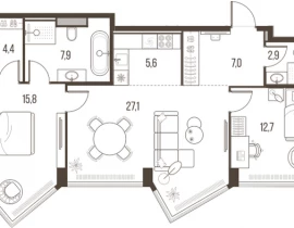 3-комнатная квартира, 83.4 м2 , 23 этаж, Летниковская, 11 - фото 1