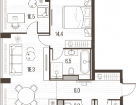 3-комнатная квартира, 72.9 м2 , 24 этаж, Летниковская, 11 - фото 1