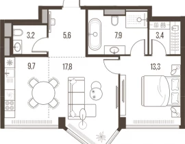 2-комнатная квартира, 60.9 м2 , 25 этаж, Летниковская, 11 - фото 1