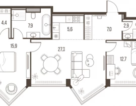 3-комнатная квартира, 83.7 м2 , 25 этаж, Летниковская, 11 - фото 1
