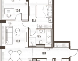 3-комнатная квартира, 73.3 м2 , 27 этаж, Летниковская, 11 - фото 1