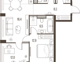 3-комнатная квартира, 73.2 м2 , 28 этаж, Летниковская, 11 - фото 1