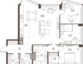 4-комнатная квартира, 108.1 м2 , 28 этаж, Летниковская, 11 - фото 1