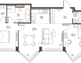 3-комнатная квартира, 83.8 м2 , 28 этаж, Летниковская, 11 - фото 1