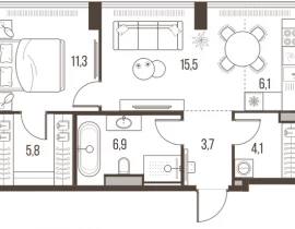 2-комнатная квартира, 53.4 м2 , 2 этаж, Летниковская, 11 - фото 1