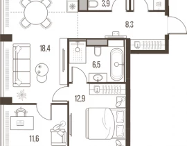 3-комнатная квартира, 72.8 м2 , 30 этаж, Летниковская, 11 - фото 1