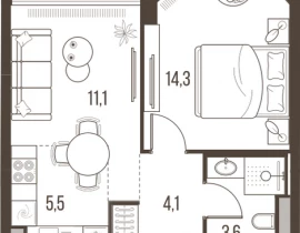 2-комнатная квартира, 38.6 м2 , 30 этаж, Летниковская, 11 - фото 1