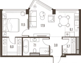 2-комнатная квартира, 56.1 м2 , 30 этаж, Летниковская, 11 - фото 1