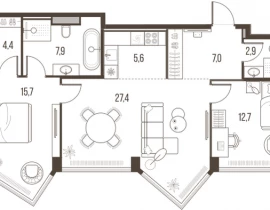 3-комнатная квартира, 83.6 м2 , 31 этаж, Летниковская, 11 - фото 1