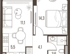 2-комнатная квартира, 38.6 м2 , 32 этаж, Летниковская, 11 - фото 1