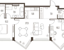 3-комнатная квартира, 83.7 м2 , 32 этаж, Летниковская, 11 - фото 1