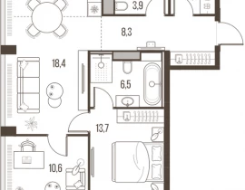 3-комнатная квартира, 72.6 м2 , 33 этаж, Летниковская, 11 - фото 1