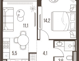 2-комнатная квартира, 38.5 м2 , 34 этаж, Летниковская, 11 - фото 1