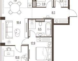 3-комнатная квартира, 71.8 м2 , 38 этаж, Летниковская, 11 - фото 1