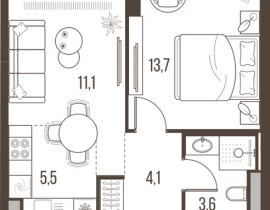 2-комнатная квартира, 38 м2 , 38 этаж, Летниковская, 11 - фото 1