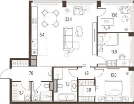 4-комнатная квартира, 104.7 м2 , 38 этаж, Летниковская, 11 - фото 1