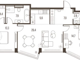 3-комнатная квартира, 82.2 м2 , 38 этаж, Летниковская, 11 - фото 1