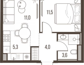 2-комнатная квартира, 35.4 м2 , 3 этаж, Летниковская, 11 - фото 1