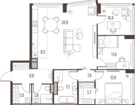 4-комнатная квартира, 104.1 м2 , 3 этаж, Летниковская, 11 - фото 1