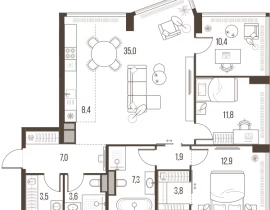 4-комнатная квартира, 105.7 м2 , 7 этаж, Летниковская, 11 - фото 1