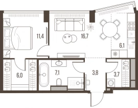 2-комнатная квартира, 54.8 м2 , 9 этаж, Летниковская, 11 - фото 1