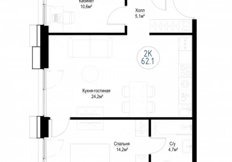 2-комнатная квартира - Волгоградский п-т, 32/5/4 / ЖК Метрополия - фото 1