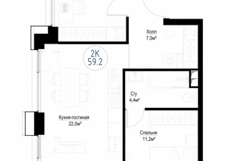2-комнатная квартира - Волгоградский п-т, 32/5/4 / ЖК Метрополия - фото 1