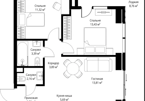 2-комнатная квартира - 3-й Силикатный проезд, 10 / ЖК Джойс - фото 1