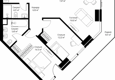2-комнатная квартира - 3-й Силикатный проезд, 10 / ЖК Джойс - фото 1