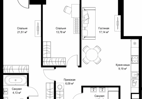 2-комнатная квартира - 3-й Силикатный проезд, 10 / ЖК Джойс - фото 1
