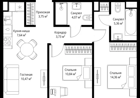 2-комнатная квартира - 3-й Силикатный проезд, 10 / ЖК Джойс - фото 1