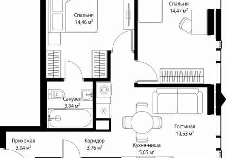 2-комнатная квартира - 3-й Силикатный проезд, 10 / ЖК Джойс - фото 1