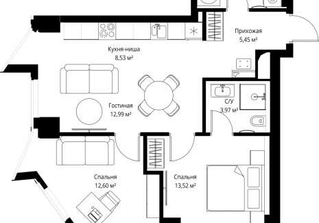 2-комнатная квартира - Багратионовский проезд, 5а к2 / ЖК ФЕЙМОС - фото 1