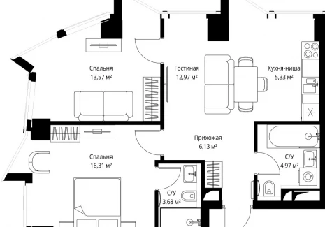 2-комнатная квартира - Багратионовский проезд, 5а к2 / ЖК ФЕЙМОС - фото 1