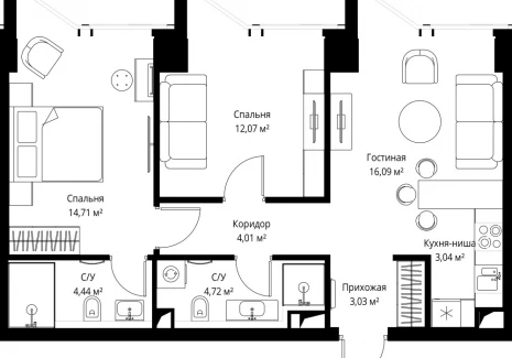 2-комнатная квартира - Багратионовский проезд, 5а к2 / ЖК ФЕЙМОС - фото 1